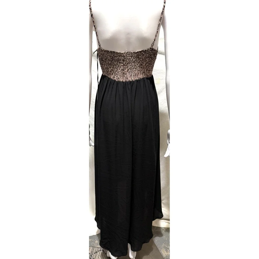 Tilly's Lira Medium Black With Leopard Print Hi Low Spaghetti Strap Sundress